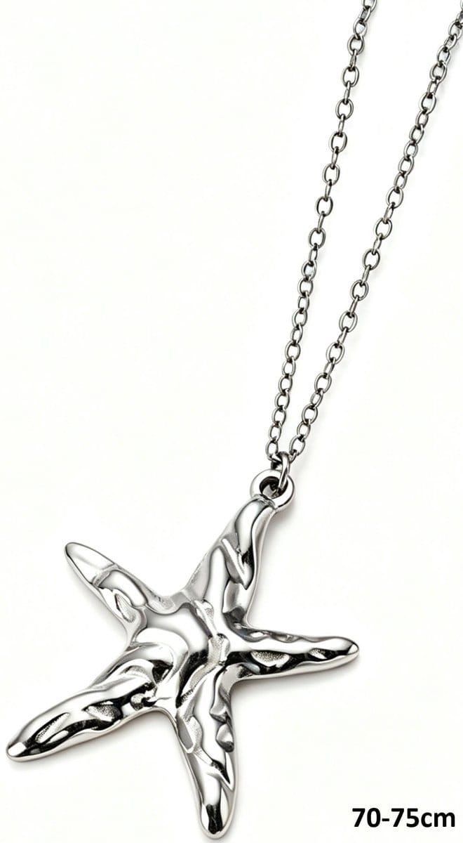 Ketting - RVS - zeester - zilverkleurig - 70-75 cm