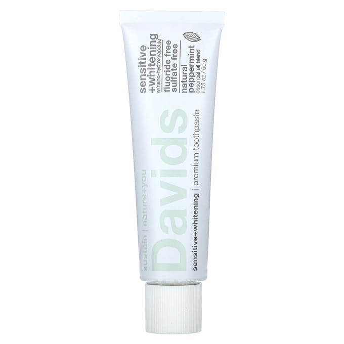 Davids, Premium Toothpaste, Sensitive Whitening, Natural Peppermint, 1.75 oz (50 g) white