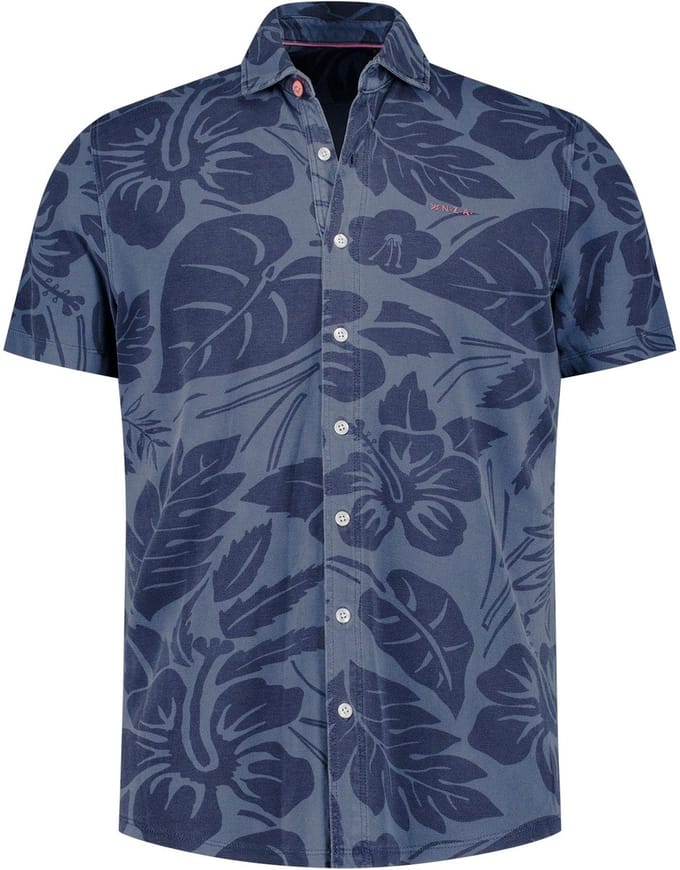 NZA - Grijsblauw overhemd met navy bloemenprint