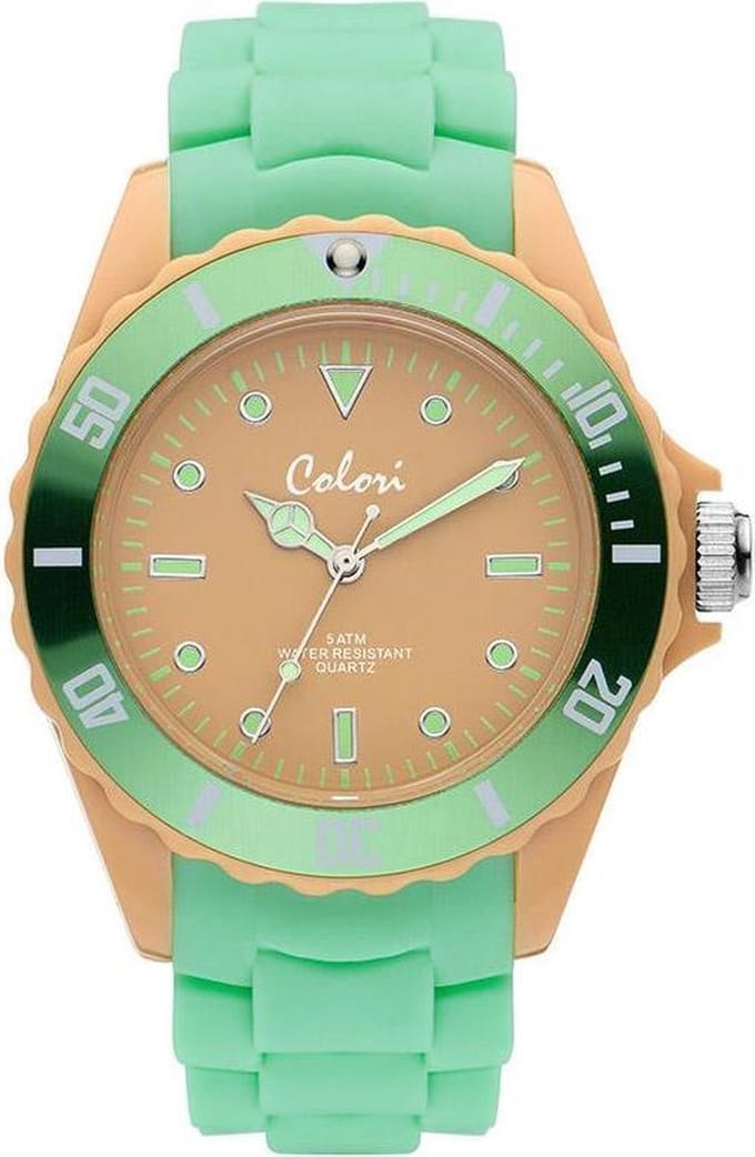 Colori Colour Combo 5 COL372 Horloge - Siliconen Band - Ø 44 mm - Mint Groen / Beige