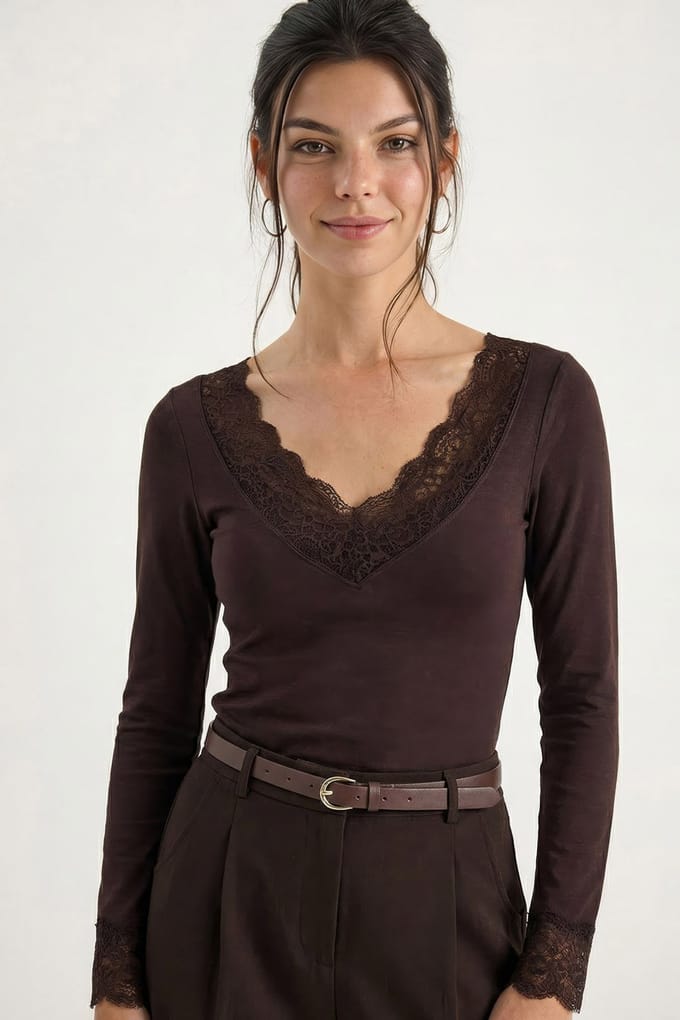 Lace Gedetailleerde V-hals Blouse