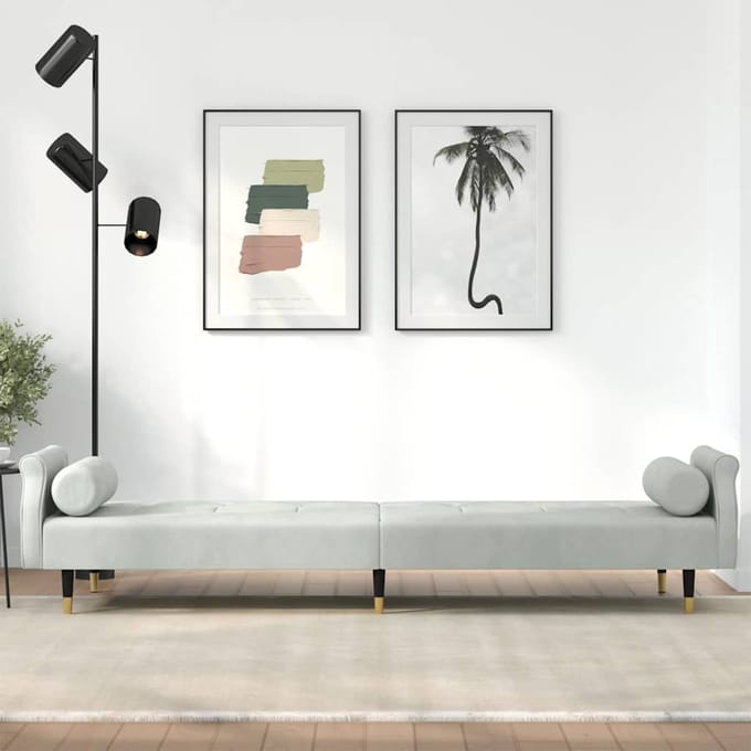 vidaXL - Slaapbank - met - kussens - fluweel - lichtgrijs
