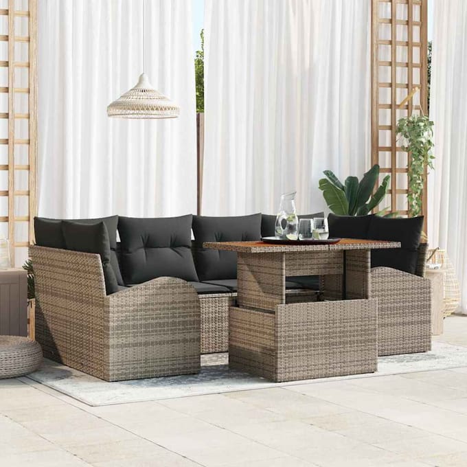 vidaXL Tuinbank Set met kussen 7 pcs Grijs