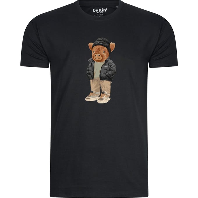 Heren Tee SS met Ballin Est. 2013 Cool Cow Tee Print - Zwart - Maat S