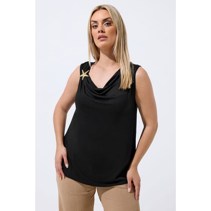 Limited Collection Zwarte Top Met Drapering En Zeesterrenmotief Size 42
