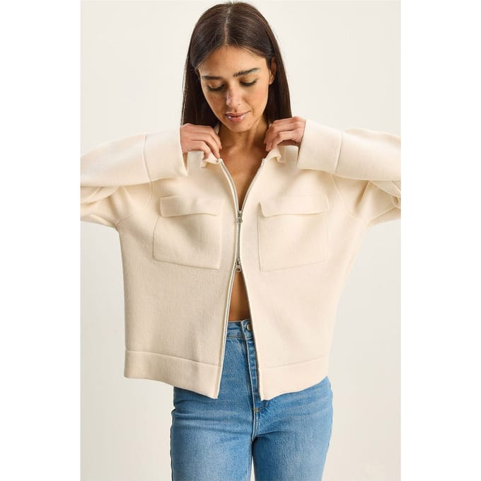 Geribbelde brei cardigan met rits en zakken