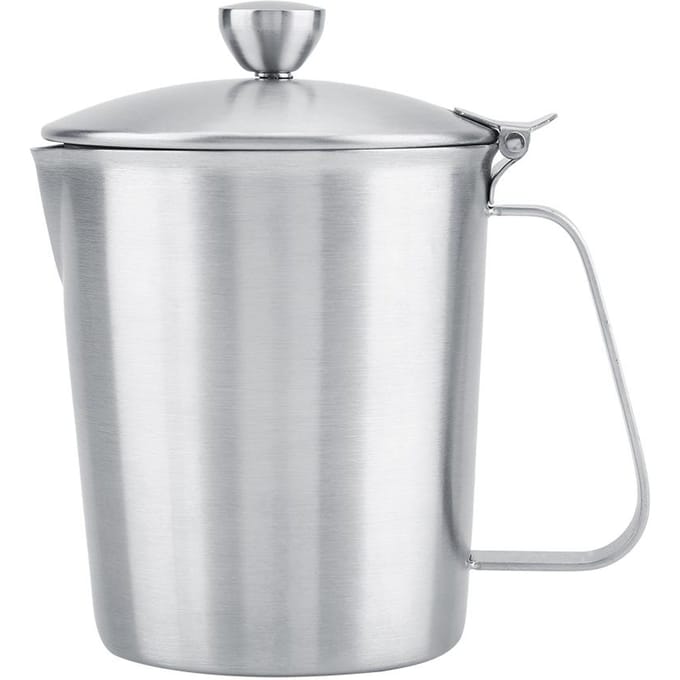 RVS Melkopschuimpitje Koffiekop Mok met Deksel & Maatverdeling (500 ml) white