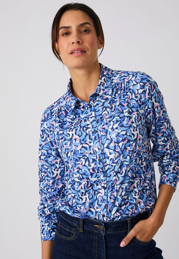 Damart - Overhemdblouse van warm tricot - Dames - Blauw - M