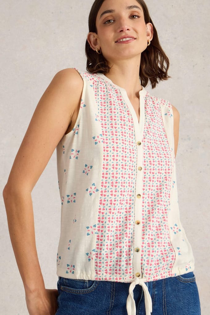 White Stuff Tulip Sleeveless Shirt Pink Print Größe: 24 | Blusen Outlet | Damen | Rosa
