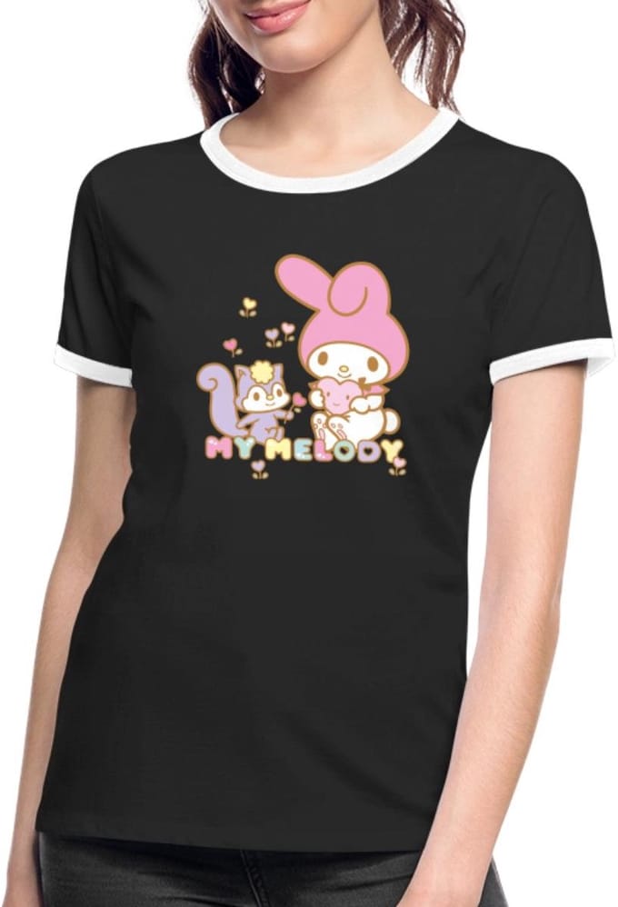My Melody Plukt Hartbloemen Met Risu Vrouwen Contrast Shirt