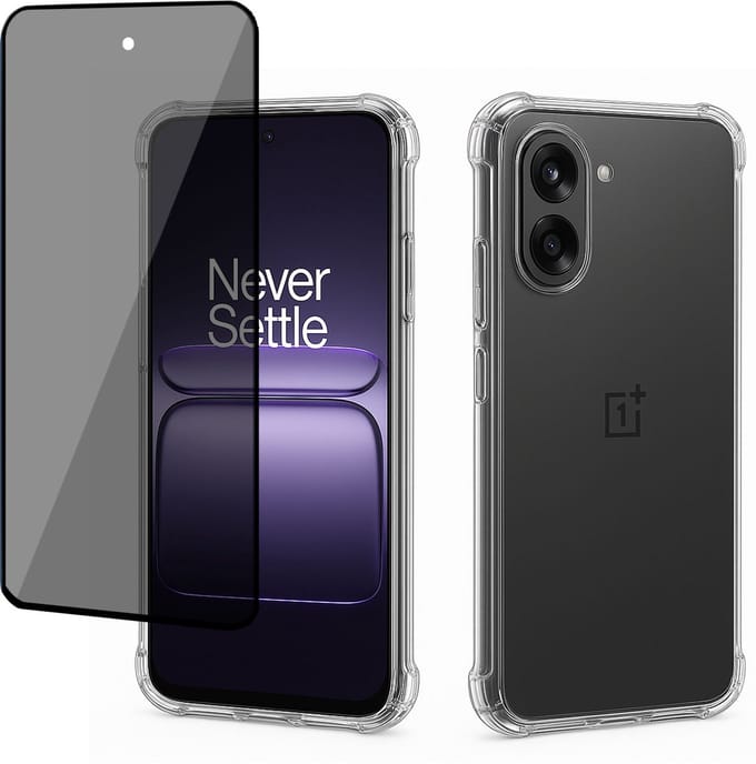 TechNow Hoesje + Privé Screenprotector geschikt voor OnePlus Nord CE 5 Hoesje Screenprotector - Privacy Tempered Glass - Case Transparant