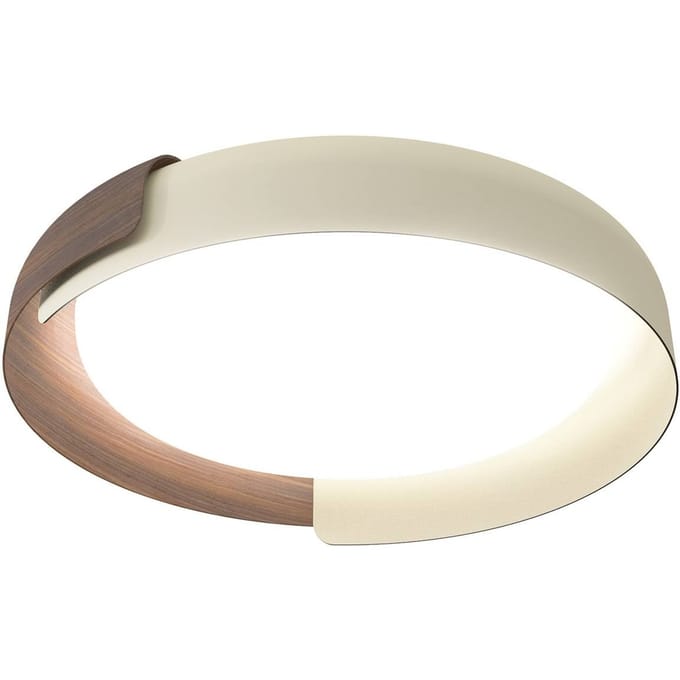 kdln LED plafondlamp Dala, zandwit/hout, Ø 58 cm, dimbaar