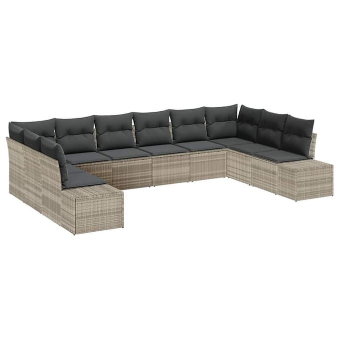 vidaXL Tuin Sofa Set 10 st Lichtgrijs poly rattan