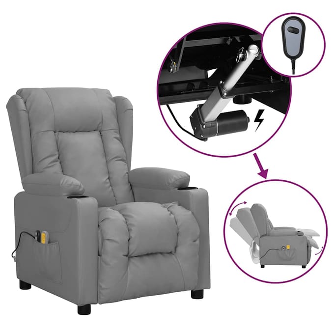 vidaXL - Massagestoel - elektrisch - kunstleer - grijs