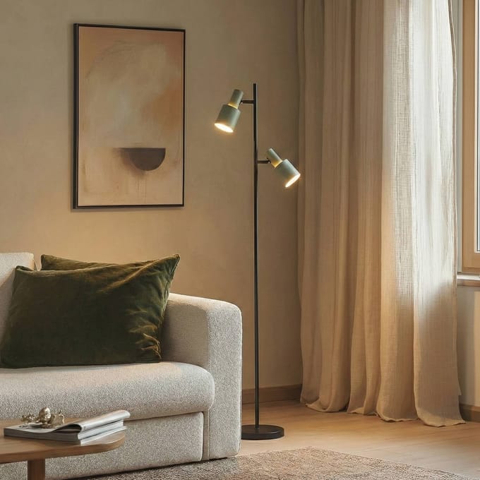Lindby - vloerlamp - 2lichts - IJzer - H: 155 cm - E27 - groen, zwart