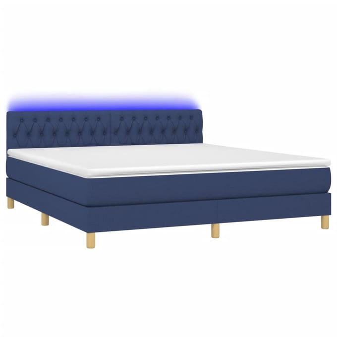 vidaXL - Boxspring - met - matras - en - LED - stof - blauw - 160x200 - cm