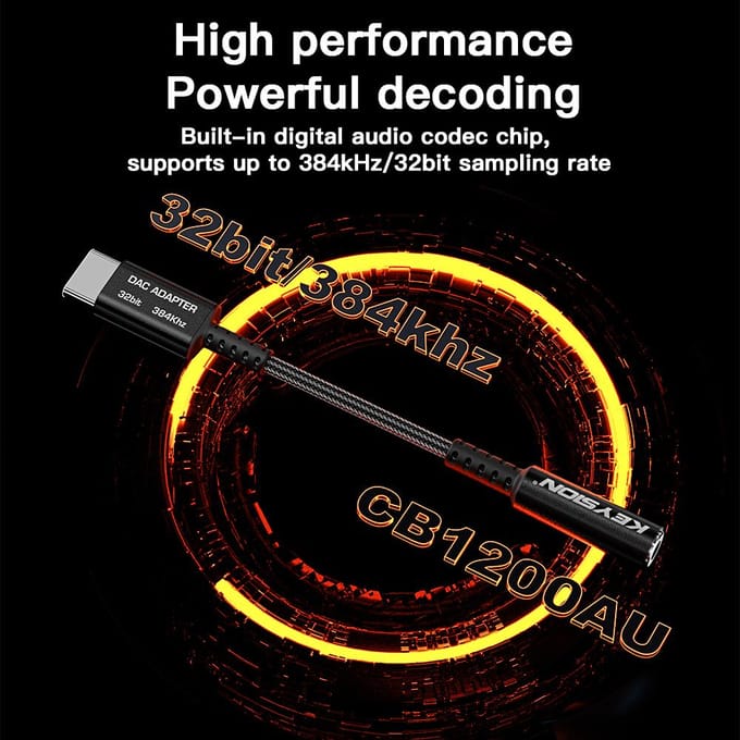 KEYSION Aanpassen EQ Type-C naar 3.5mm USB DAC Audio HiFi Decoder 32bit/384kHz ADC 48kHz HD Hoofdtelefoonversterker voor Android iOS Win10 zwart