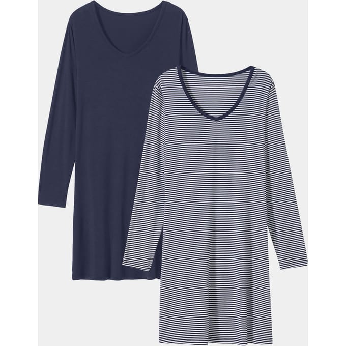 Twee jersey nachthemden - marine / wit / gestreept - Gr. 42 van Goldner Fashion