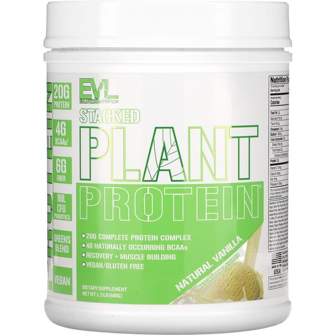 EVLution Nutrition, Gestapeld Plantaardig Eiwit, Natuurlijke Vanille, 1,5 lb (680 gr)