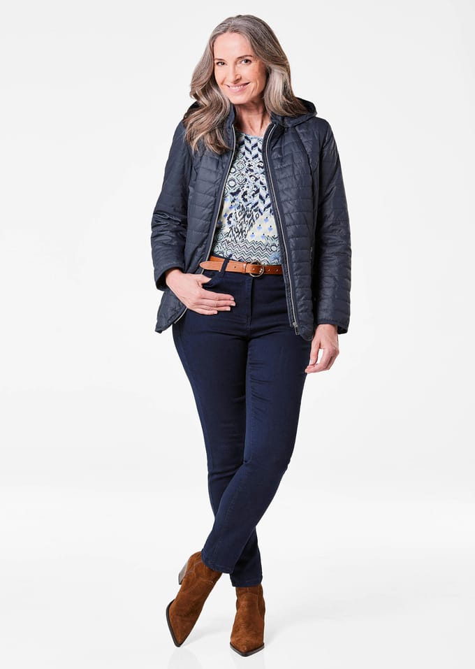 Gewatteerd jack met capuchon - marine - Gr. 40 van Goldner Fashion