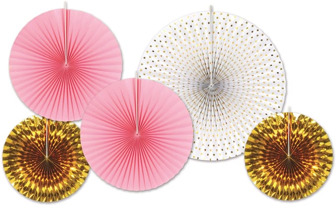 360 DEGREES - 5 papieren rozetten roze en goud