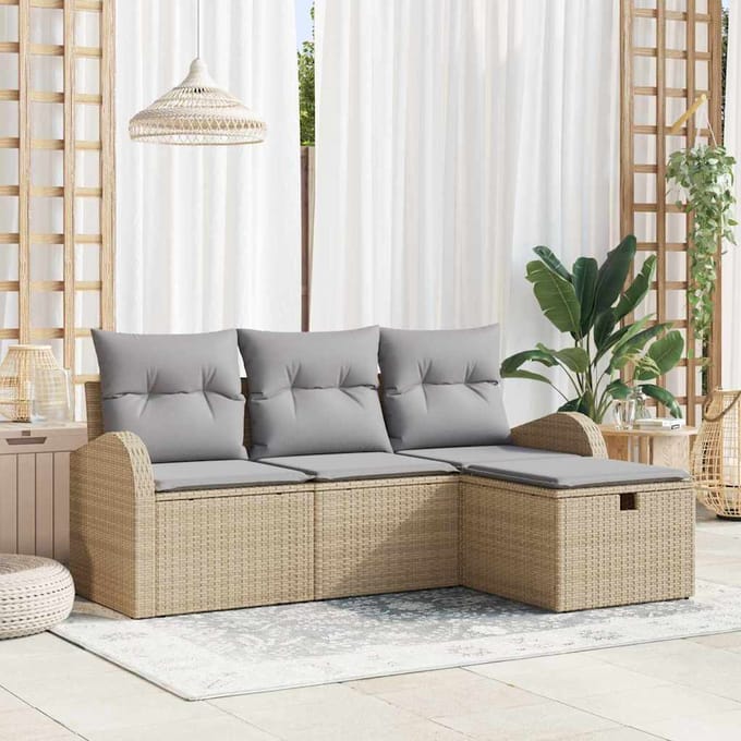 vidaXL - Bankstel - 4 - st - Beige - en - Lichtgrijs - poly - rattan