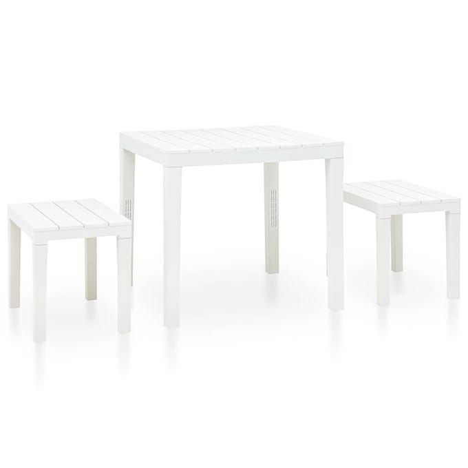 vidaXL - Tuintafel - met - 2 - banken - kunststof - wit