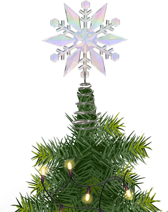 Decoris Kerstboom piek - edelweiss - transparant - parelmoer - H22,5 cm - kunststof