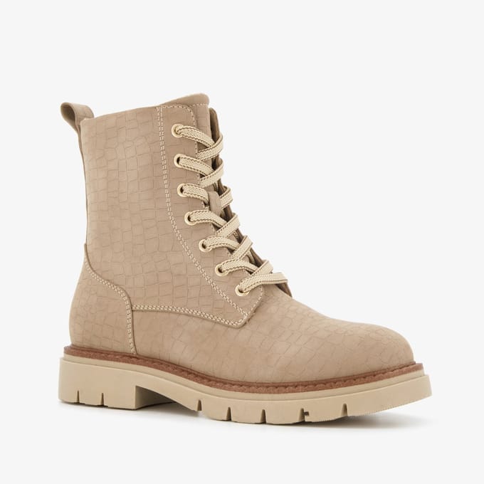 Blue Box dames croco veterboots beige - Maat 40