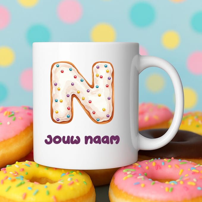 Mok - Donut letter N – Gepersonaliseerd met naam – Grappige Mokken