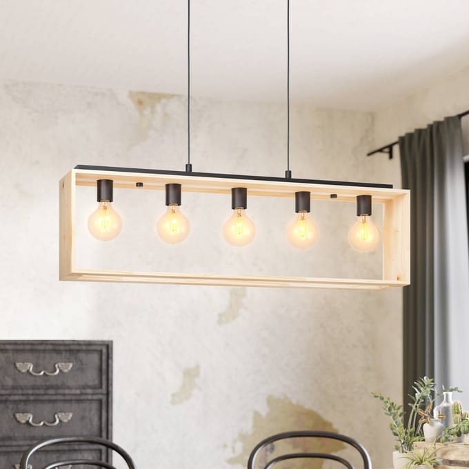 EGLO Famborough - Hanglamp - E27 - 100 cm - Zwart/Hout