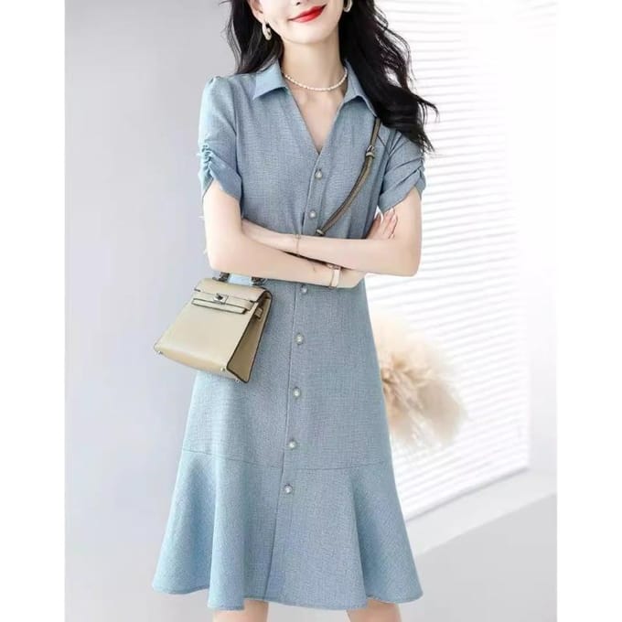 Dames Franse Taille Dunne Jurk Zomer XL gray