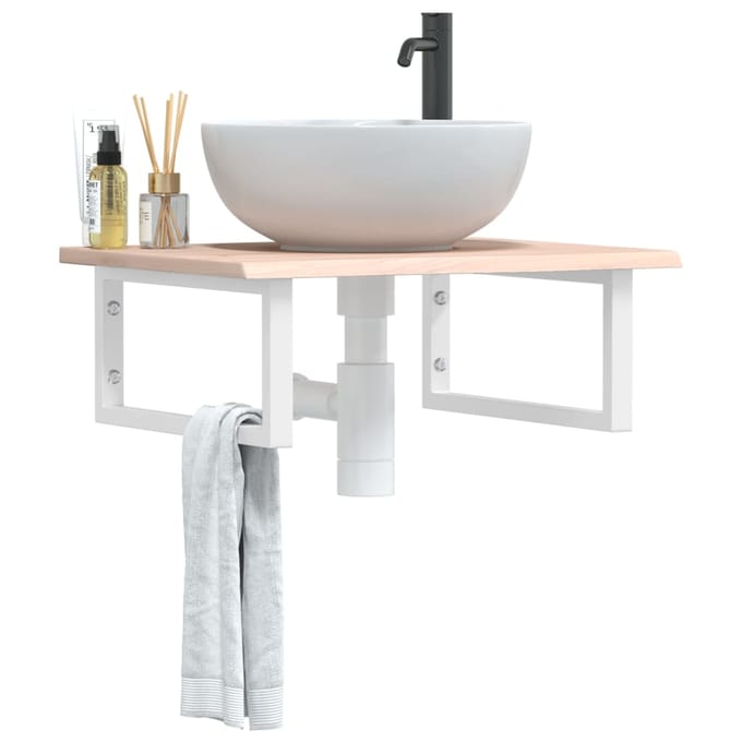 vidaXL - Badkamer - wandschap - staal - en - massief - eikenhout