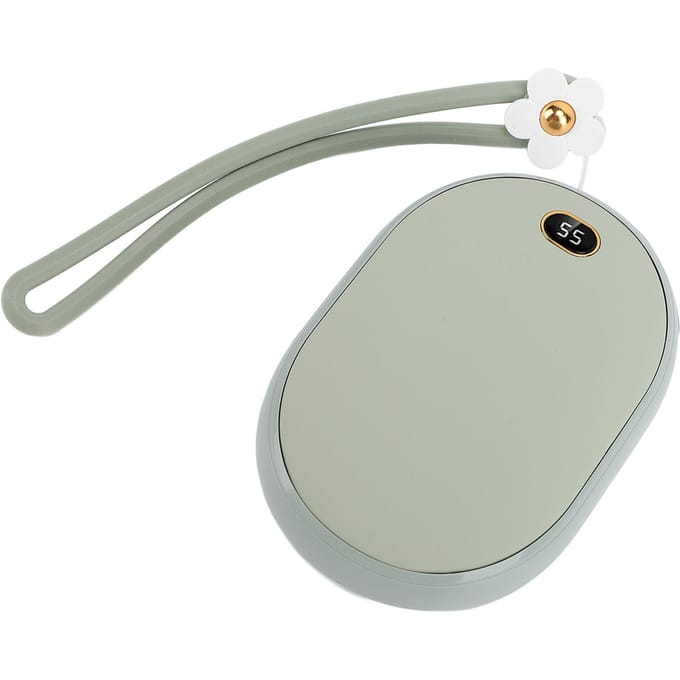 Chauffe-mains USB avec affichage LED, 2 températures, chauffage double face, batterie externe 10 000 mAh, chauffage de poche vert