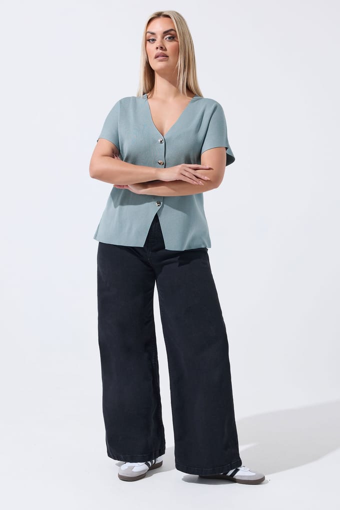 Limited Collection Blauwe Gebreide Top Met Korte Mouwen Size 58-60
