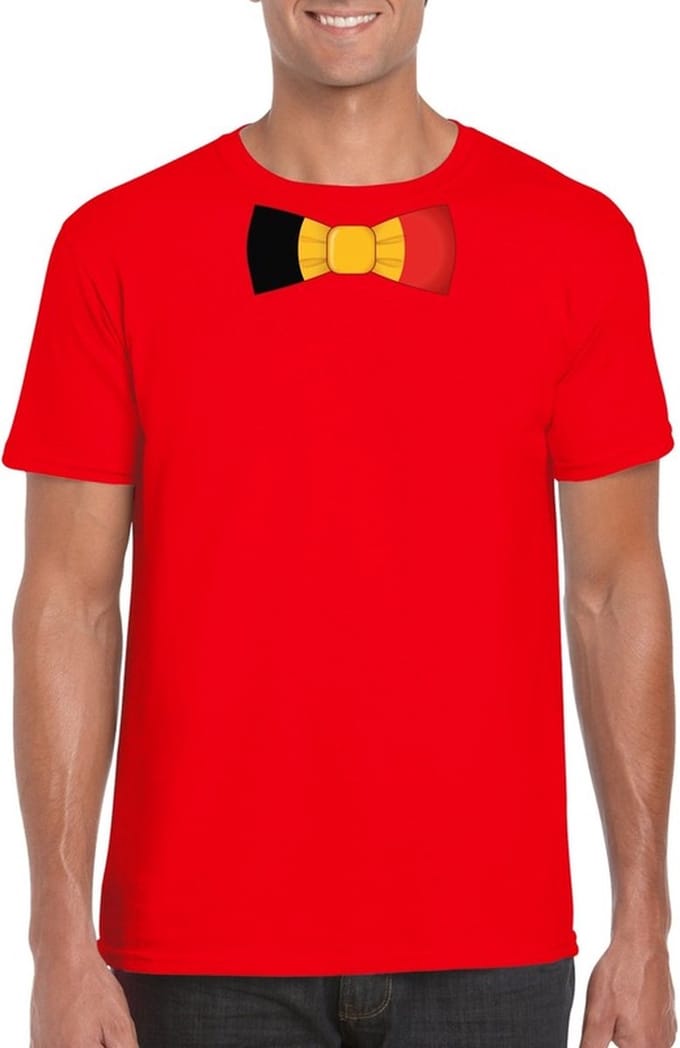 Rood t-shirt met Belgie strikje heren - Belgie supporter M
