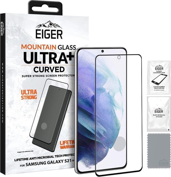 Eiger ULTRA+ Tempered Glass Antibacterieel Gebogen Geschikt voor Samsung S21 Plus