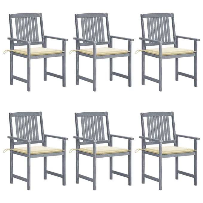 vidaXL - Tuinstoelen - 6 - st - met - kussens - massief - acaciahout - grijs