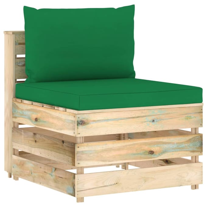 vidaXL - Middenbank - sectioneel - met - kussens - groen - geïmpregneerd - hout