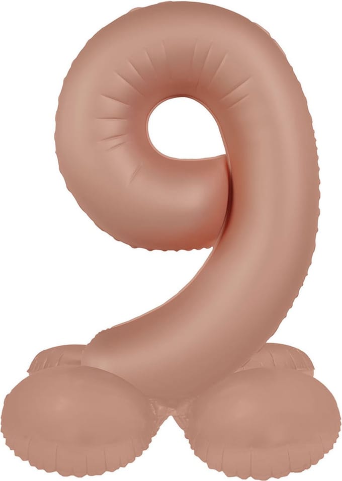 Staande Folieballon Cijfer 9 - Vintage Rose - Ultra Matt - 72 cm