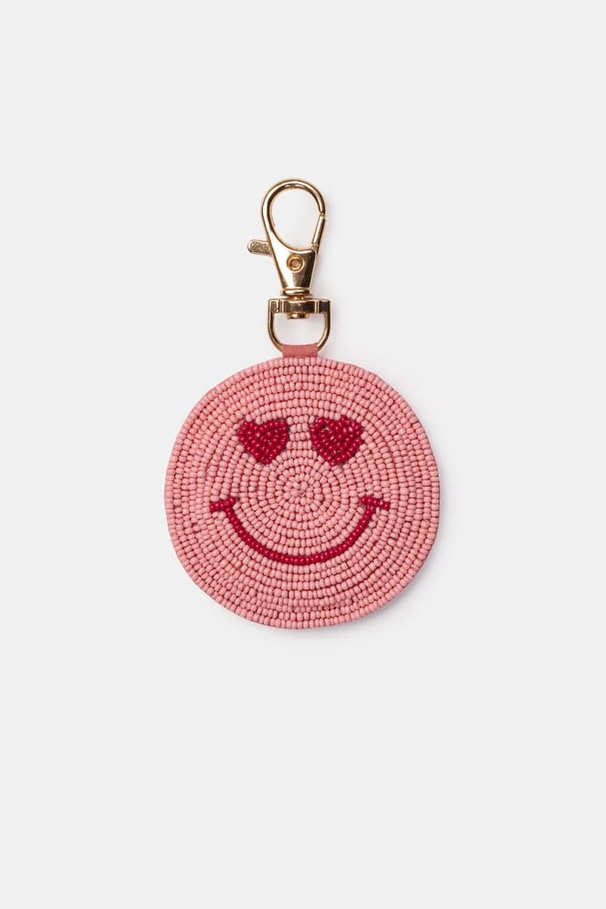 Woody & kirilove - sleutelhanger - roze smiley