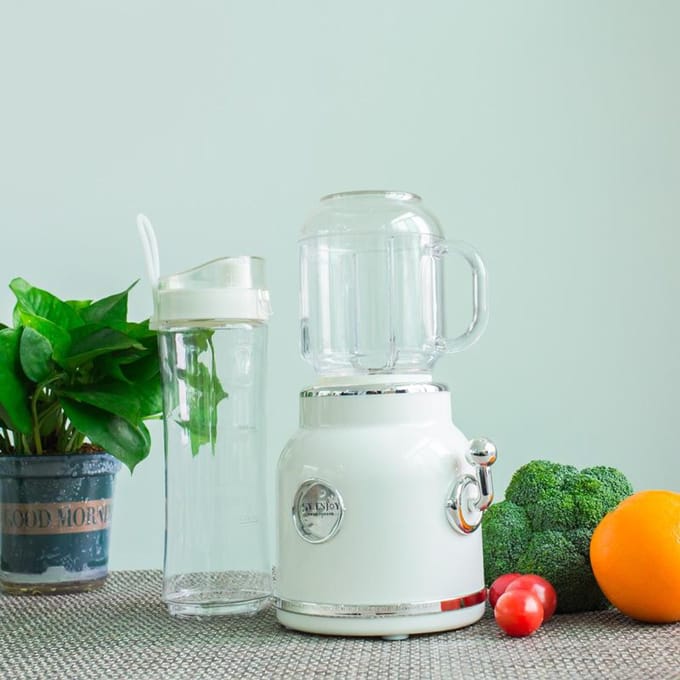 Mini Blender met Dubbele Beker Retro Shake- en IJs Crusher Maker Aanrecht Sapblender met wit