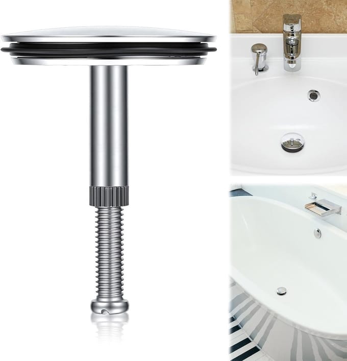 Badkuipstop - Afvoerstop - Water Dicht Maken - Verstelbare Schroef - 43 mm Diameter - Zilver