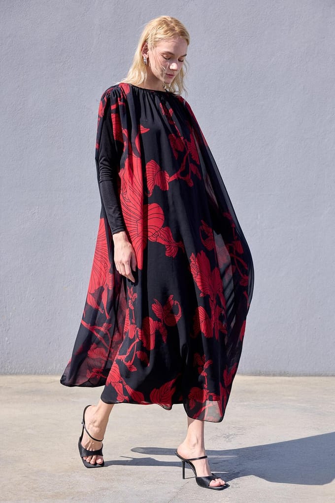 Touché Privé - Chiffon jurk met bloemenprint - Zwart - Dames