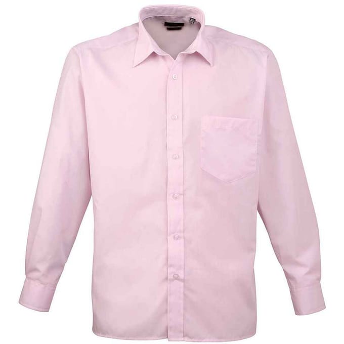 Premier Heren Popeline Overhemd Met Lange Mouwen (Roze)