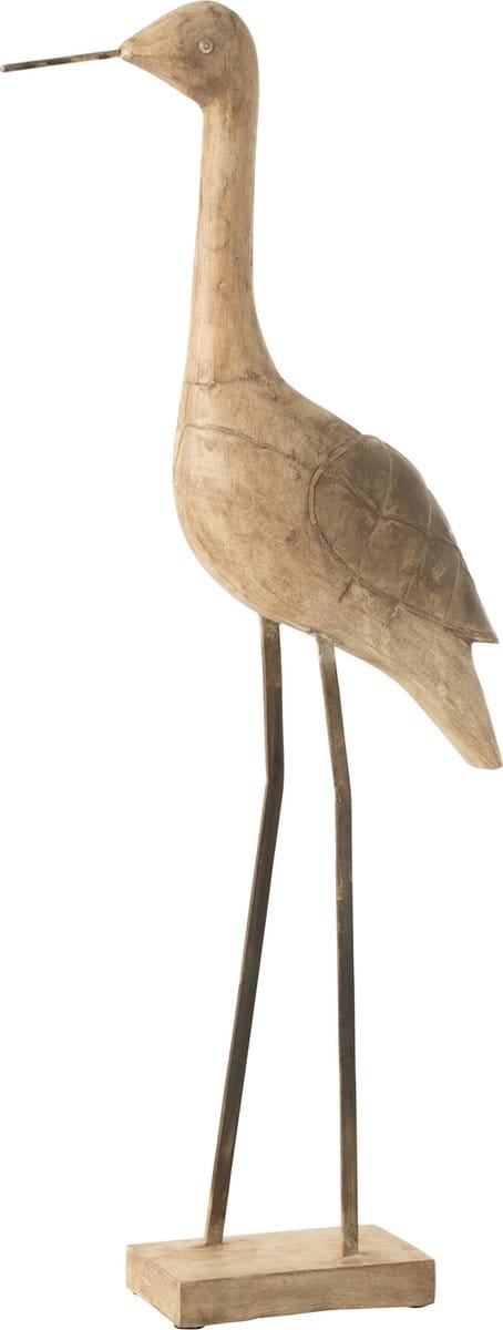 J-Line decoratie Vogel - hout/metaal - beige/zwart - large