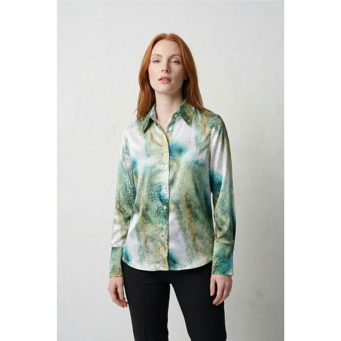 Abstracte Bedrukte Knopjes Blouse met Lange Mouwen