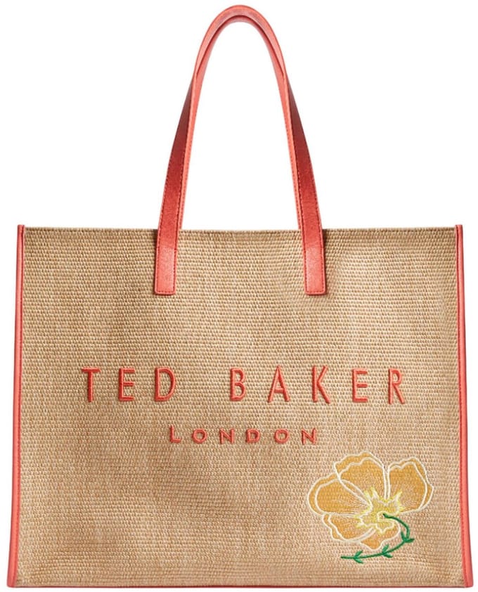 Ted Baker Shopper Floraff Floral Raffia Icon Bag Orange Beige