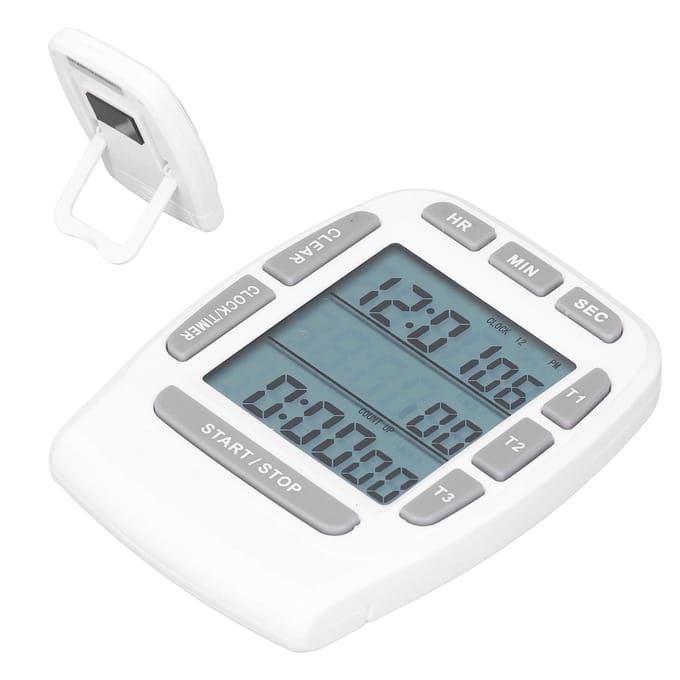 Horloge Triple Minuteur Compte à Rebours Haut 4.0x4.4cm Affichage LCD Multifonction Blanc Batterie Intégrée gray