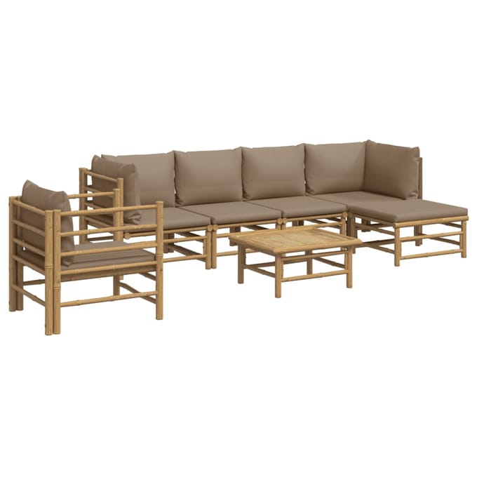 vidaXL - 7-delige - Loungeset - met - kussens - bamboe - taupe